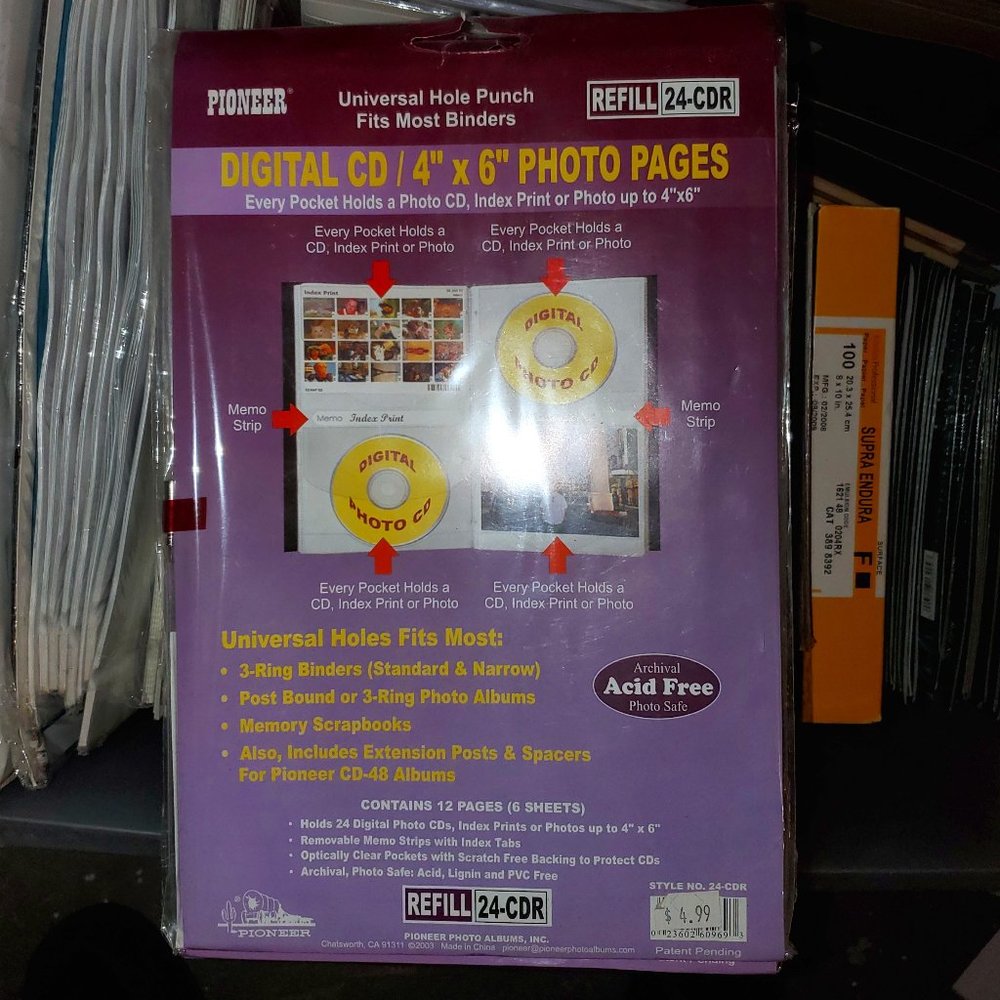 Pioneer Photo Albums Refill 24-CDR 12 Pages / 6 Sheets (Holds 24 CDS) 2 Pack New